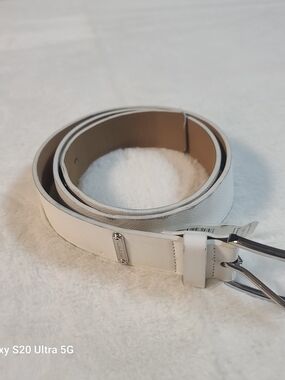 Michael Kors White Leather Belt with Silver Buckle